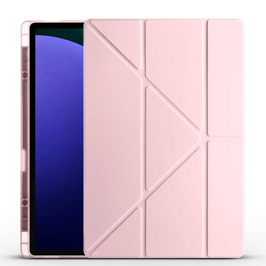 Galaxy Tab S10 Ultra Case Zore Tri Folding Stand Case with Pen Compartment Rose Gold 