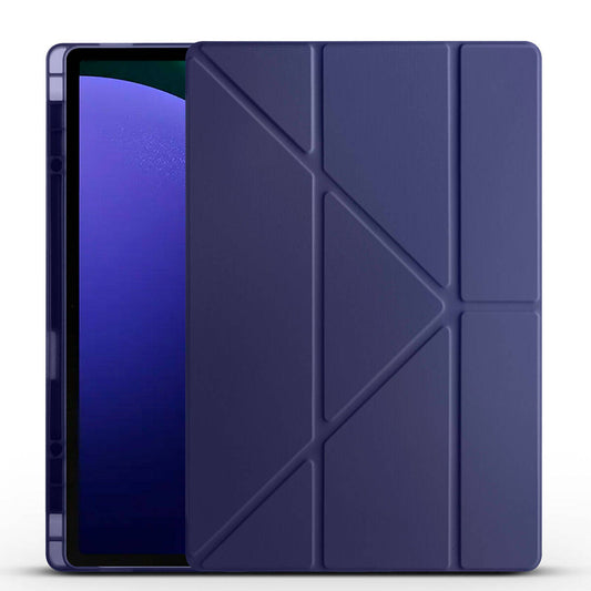 Galaxy Tab S10 Ultra Case Zore Tri Folding Stand Case with Pen Compartment Navy Blue 