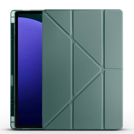 Galaxy Tab S10 Ultra Case Zore Tri Folding Stand Case with Pen Compartment Dark Green 