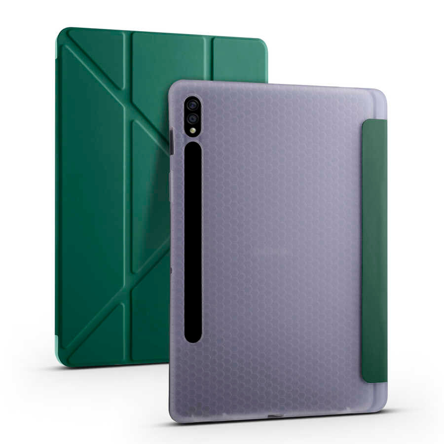 Galaxy Tab S7 T870 Kılıf Zore Tri Folding Kalem Bölmeli Standlı Kılıf