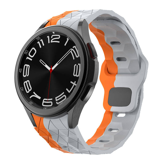 Galaxy Watch 6 40mm Zore KRD-116 20mm Football Patterned Sports Design Silicone Strap Gray-Orange 
