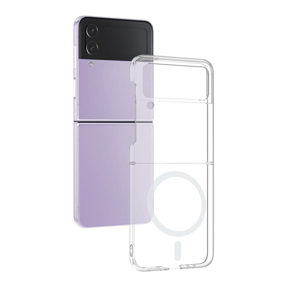 Galaxy Z Flip 4 Kamera Korumalı M-Safe Şarj Özellikli Şeffaf Zore London Sert PC Kapak