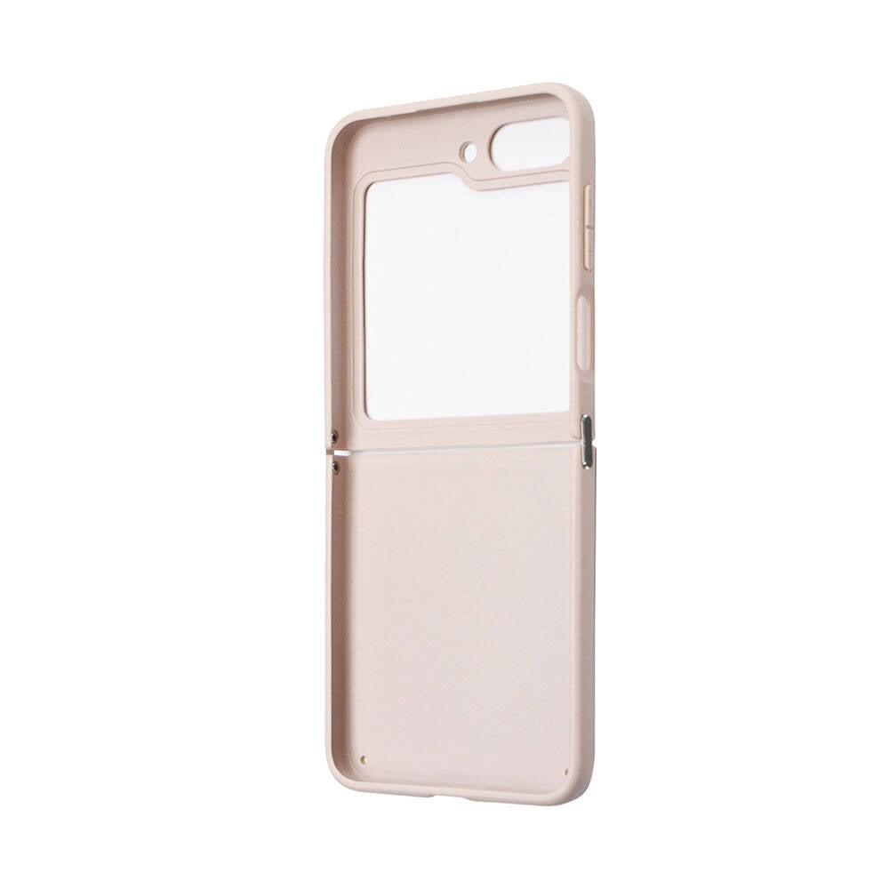 Galaxy Z Flip 5 Case Guess Original Licensed PU Leather Stone Triangle Logo 4G Patterned Strass Cover Pink
