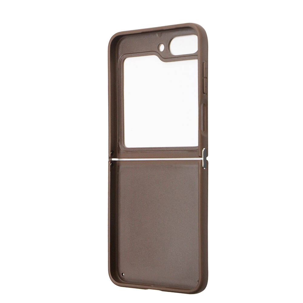 Galaxy Z Flip 5 Case Guess Original Licensed PU Leather Stone Triangle Logo 4G Patterned Strass Cover Brown