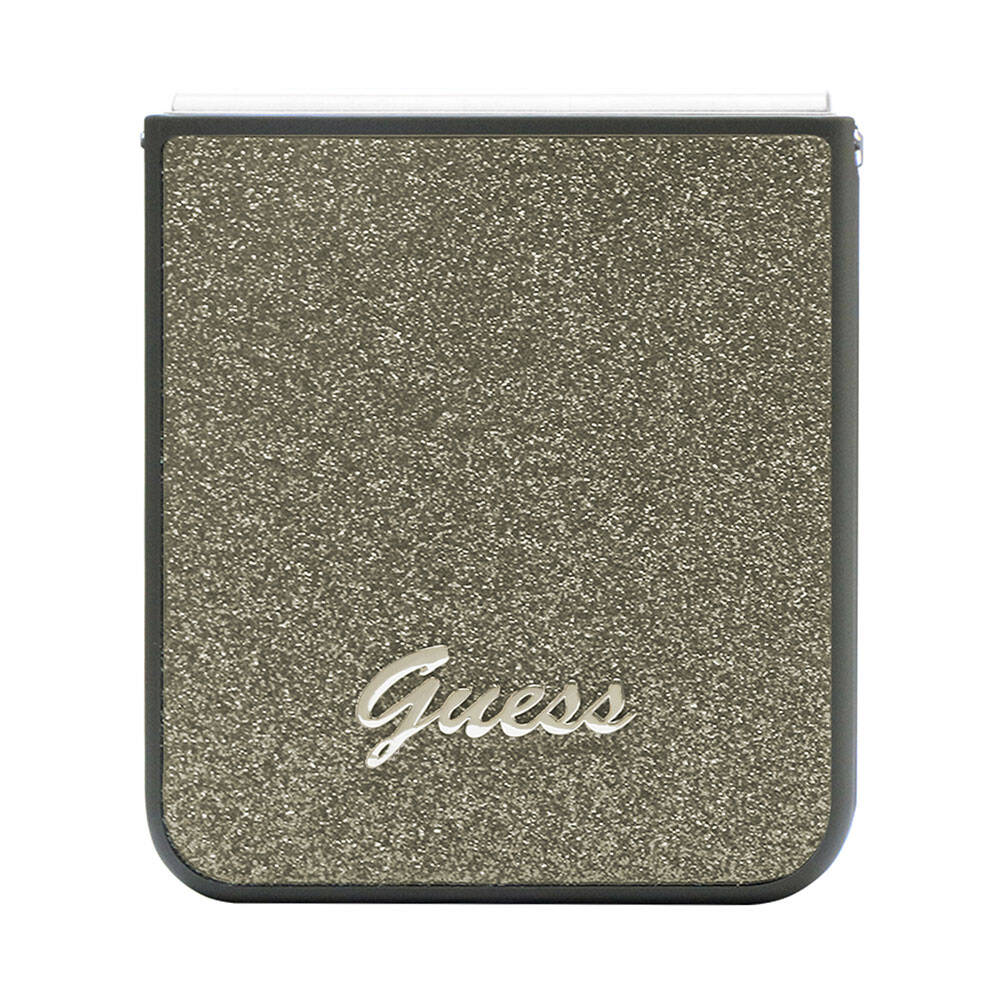 Galaxy Z Flip 5 Case Guess Original Licensed Text Logo Glitter Flakes Cover Khaki