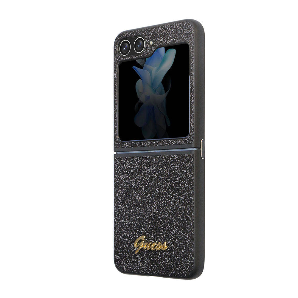 Galaxy Z Flip 5 Case Guess Original Licensed Glitter Script Cover Gold with Text Logo