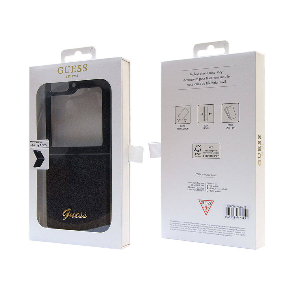 Galaxy Z Flip 5 Case Guess Original Licensed Glitter Script Cover Gold with Text Logo
