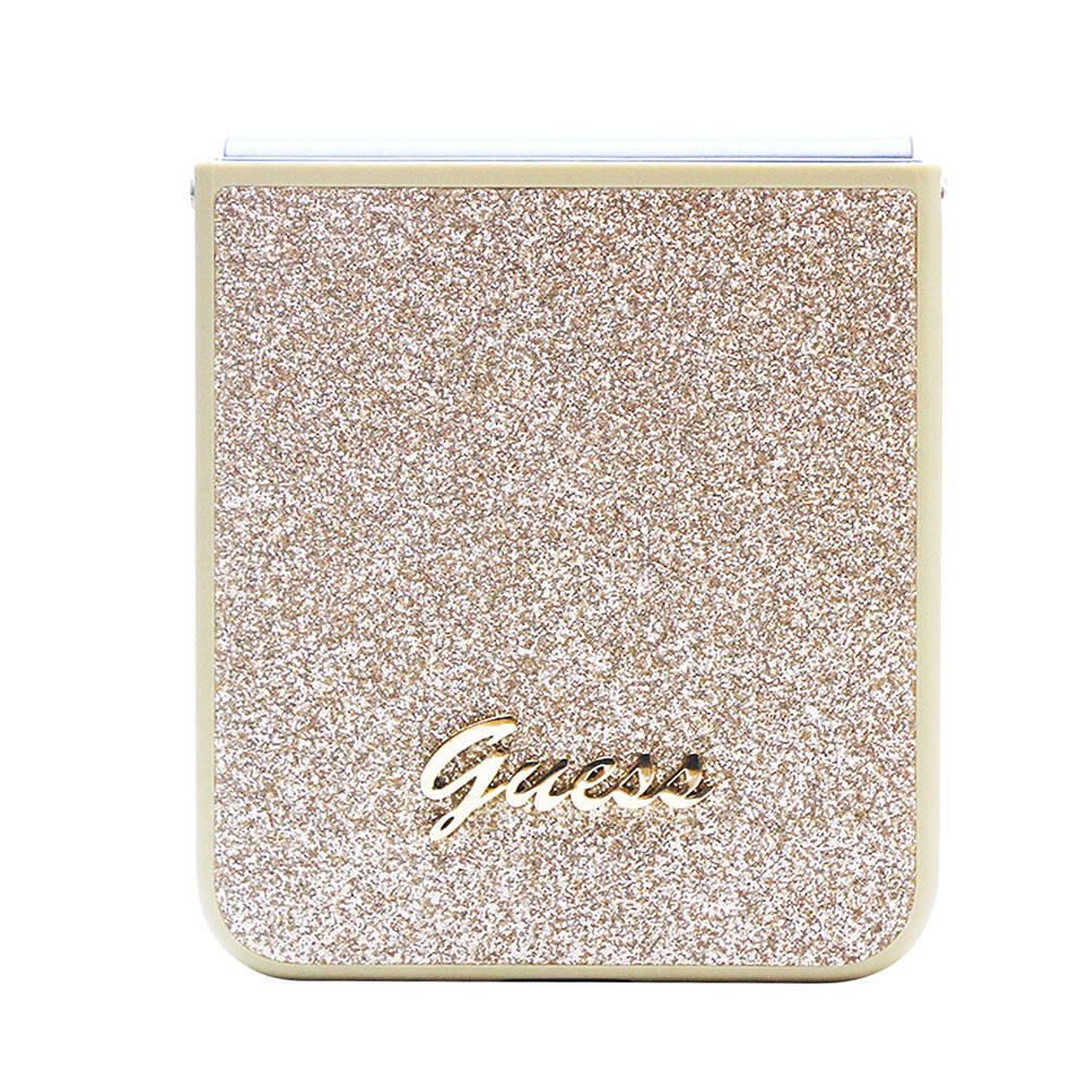 Galaxy Z Flip 5 Case Guess Original Licensed Glitter Script Cover Gold with Text Logo