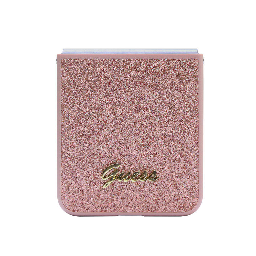 Galaxy Z Flip 5 Case Guess Original Licensed Glitter Script Cover Gold with Text Logo