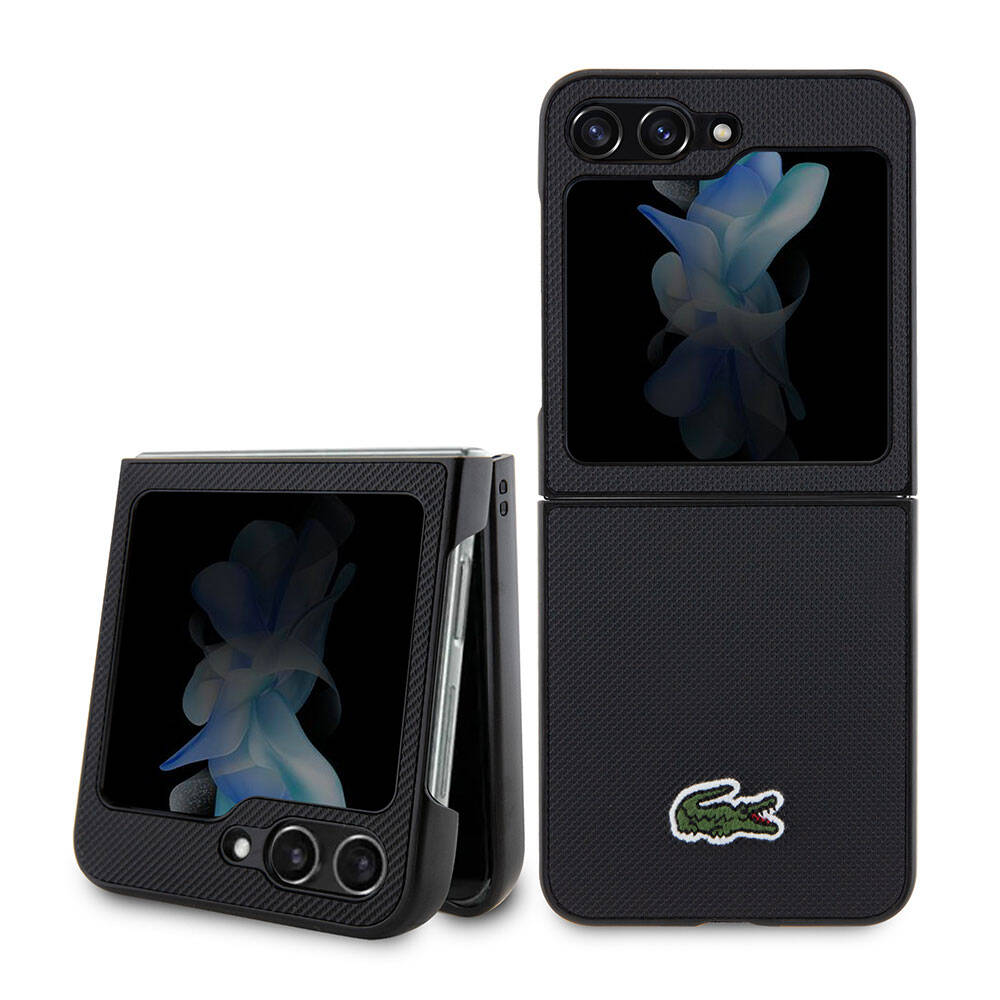 Galaxy Z Flip 5 Kılıf Lacoste Orjinal Lisanslı PU Pike Desenli Arka Yüzey İkonik Timsah Dokuma Logolu Kapak Yeşil