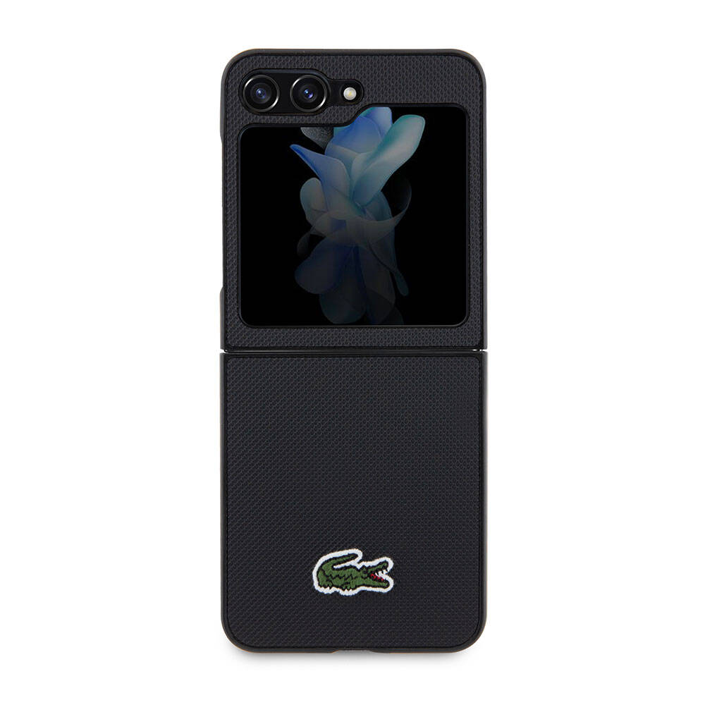 Galaxy Z Flip 5 Kılıf Lacoste Orjinal Lisanslı PU Pike Desenli Arka Yüzey İkonik Timsah Dokuma Logolu Kapak Yeşil