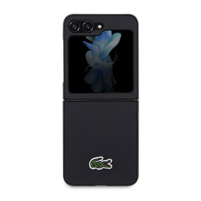 Galaxy Z Flip 5 Kılıf Lacoste Orjinal Lisanslı PU Pike Desenli Arka Yüzey İkonik Timsah Dokuma Logolu Kapak Lacivert