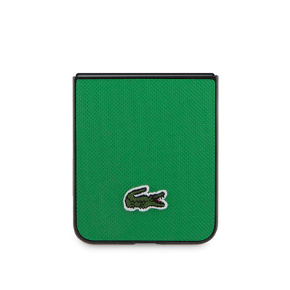 Galaxy Z Flip 5 Kılıf Lacoste Orjinal Lisanslı PU Pike Desenli Arka Yüzey İkonik Timsah Dokuma Logolu Kapak Yeşil