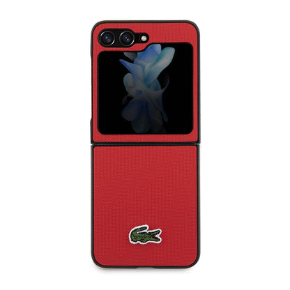 Galaxy Z Flip 5 Kılıf Lacoste Orjinal Lisanslı PU Pike Desenli Arka Yüzey İkonik Timsah Dokuma Logolu Kapak Yeşil