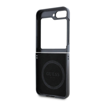 Galaxy Z Flip 6 Kılıf Guess Orjinal Lisanslı M-safe Şarj Özellikli Saffiano Metal Logo Kapak Siyah