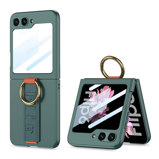 Galaxy Z Flip 6 Case Camera Protection Ring Carbon Design Zore Flip Ring Case Cover Gray-Green