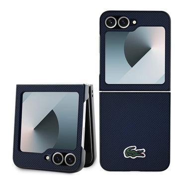 Galaxy Z Flip 6 Kılıf Lacoste Orjinal Lisanslı M-safe Şarj Özellikli Pike Desenli Arka Yüzey İkonik Timsah Dokuma Logolu Kapak Siyah