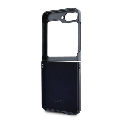 Galaxy Z Flip 6 Kılıf Lacoste Orjinal Lisanslı M-safe Şarj Özellikli Pike Desenli Arka Yüzey İkonik Timsah Dokuma Logolu Kapak Lacivert