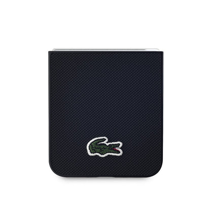 Galaxy Z Flip 6 Kılıf Lacoste Orjinal Lisanslı M-safe Şarj Özellikli Pike Desenli Arka Yüzey İkonik Timsah Dokuma Logolu Kapak Siyah
