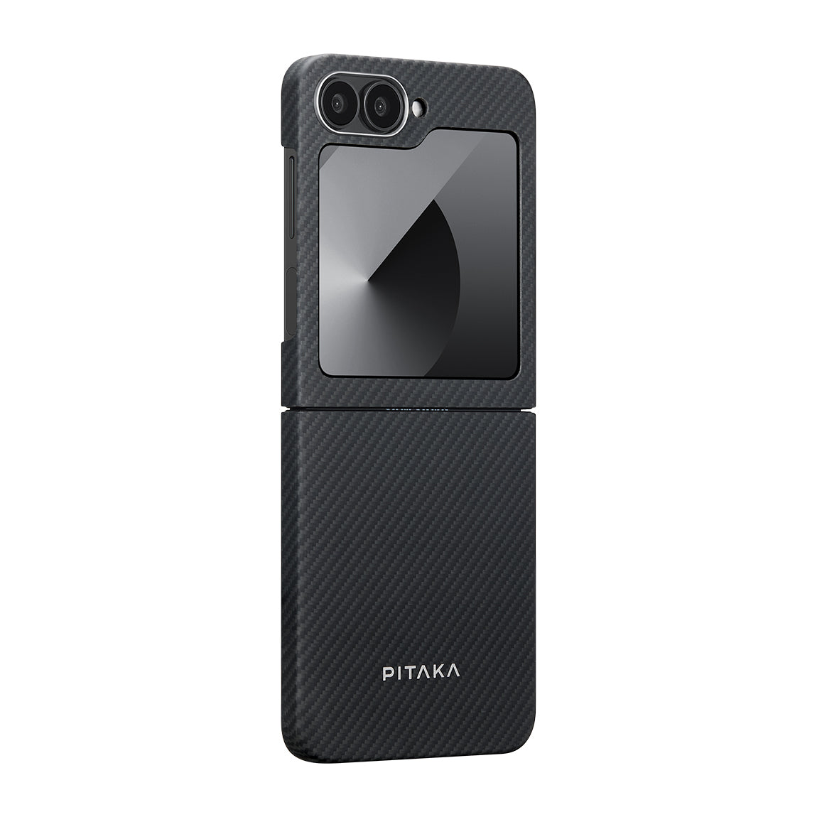 Galaxy Z Flip 6 Kılıf M-safe Şarj Özellikli 600D Aramid Fiber Pitaka Ultra-Slim Classic Serisi Black-Grey Twill Kapak Siyah-Gri
