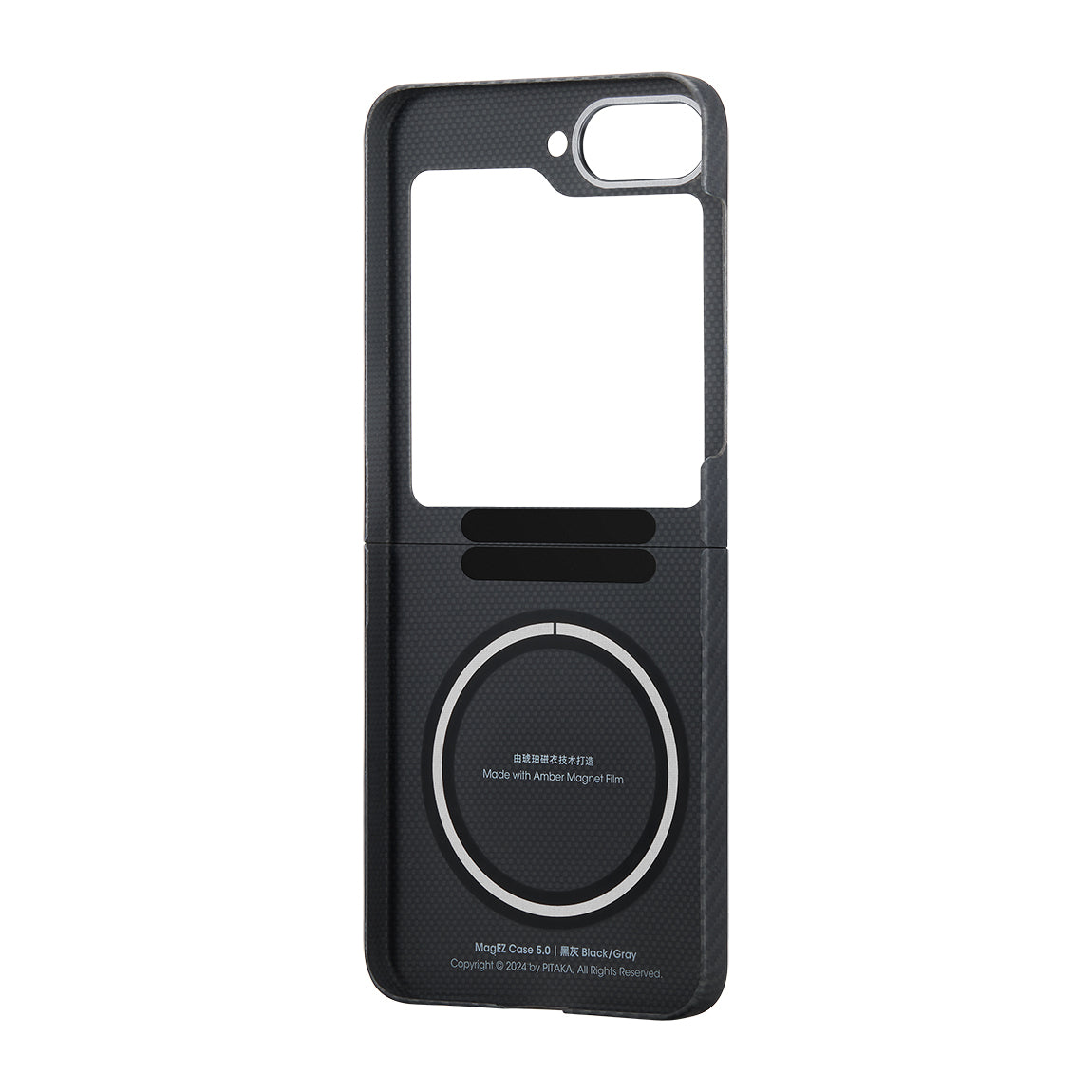 Galaxy Z Flip 6 Kılıf M-safe Şarj Özellikli 600D Aramid Fiber Pitaka Ultra-Slim Classic Serisi Black-Grey Twill Kapak Siyah-Gri