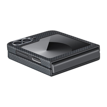 Galaxy Z Flip 6 Kılıf M-safe Şarj Özellikli 600D Aramid Fiber Pitaka Ultra-Slim Classic Serisi Black-Grey Twill Kapak Siyah-Gri