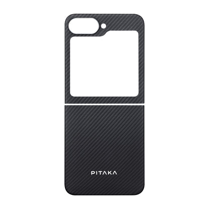 Galaxy Z Flip 6 Kılıf M-safe Şarj Özellikli 600D Aramid Fiber Pitaka Ultra-Slim Classic Serisi Black-Grey Twill Kapak Siyah-Gri