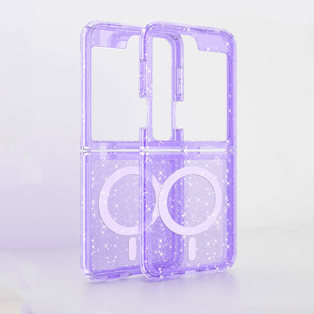 Galaxy Z Flip 6 Case M-safe Charging Feature Shining Glitter Transparent Colorful Zore Allstar Cover Pink
