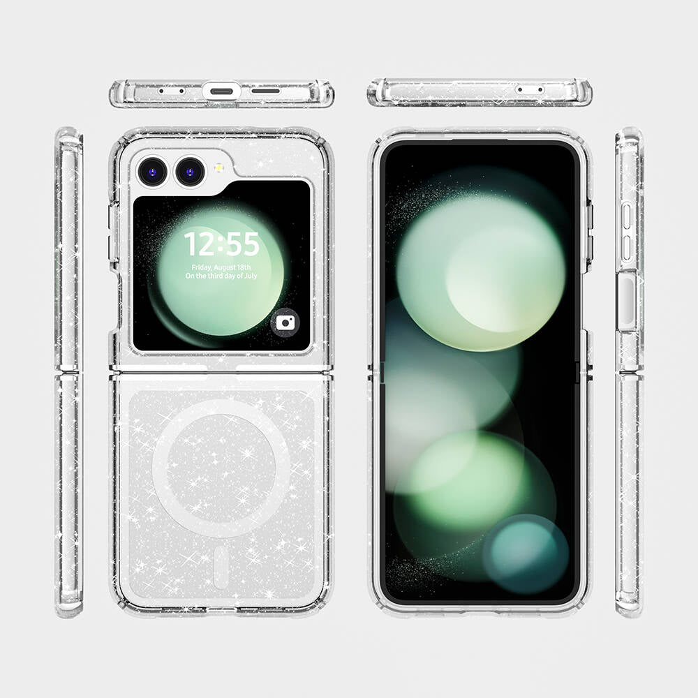 Galaxy Z Flip 6 Case M-safe Charging Feature Shining Glitter Transparent Colorful Zore Allstar Cover Transparent