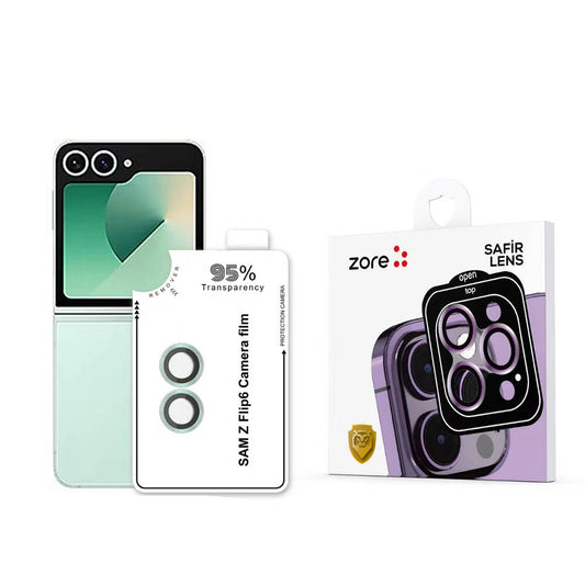 Galaxy Z Flip 6 Zore CL-11 Sapphire Anti-Fingerprint Anti-Reflective Camera Lens Protector Green 