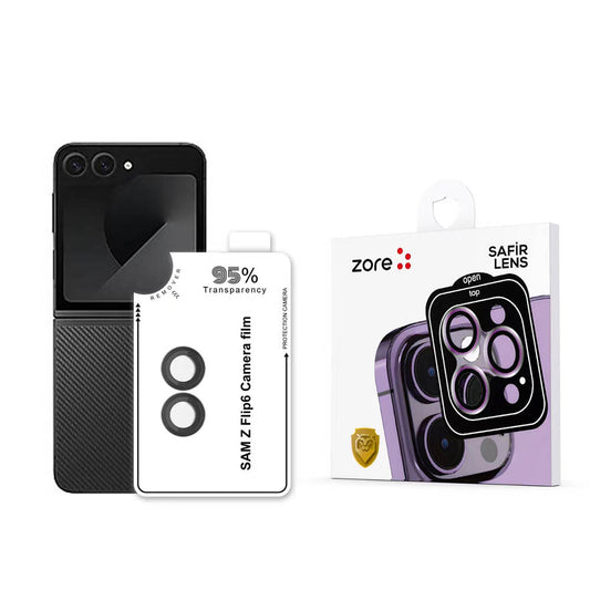 Galaxy Z Flip 6 Zore CL-11 Sapphire Anti-Fingerprint Anti-Reflective Camera Lens Protector Black 