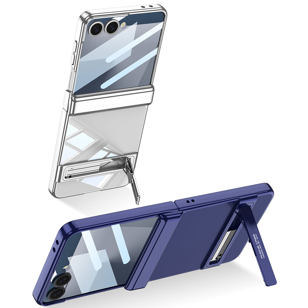 Galaxy Z Flip 7 Case Camera Protection Transparent Design Zore Lego Stand Cover Silver 