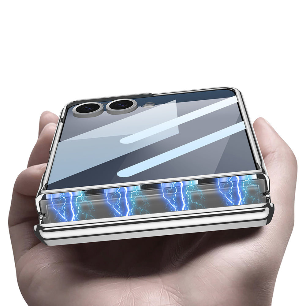 Galaxy Z Flip 7 Case Camera Protection Transparent Design Zore Lego Stand Cover Silver 