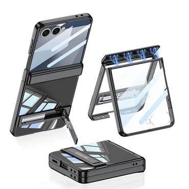 Galaxy Z Flip 7 Case Camera Protection Transparent Design Zore Lego Stand Cover Navy Blue 