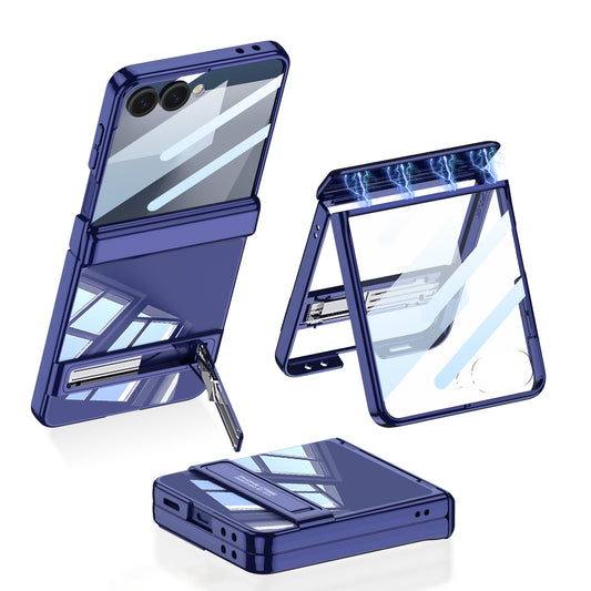 Galaxy Z Flip 7 Case Camera Protection Transparent Design Zore Lego Stand Cover Navy Blue 