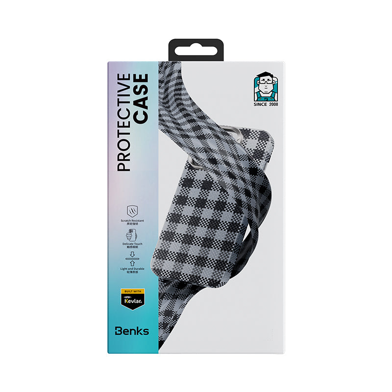 Galaxy Z Flip 7 Kılıf M-safe Şarj Özellikli Ekose Tasarımlı Benks ArmorAir ArmorVichy Kevlar Kapak Siyah