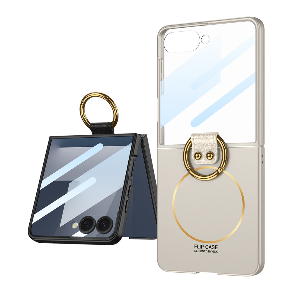 Galaxy Z Flip 7 Case M-safe Charging Feature Zore Kıpta Ring Flip Hard Cover Dark Green
