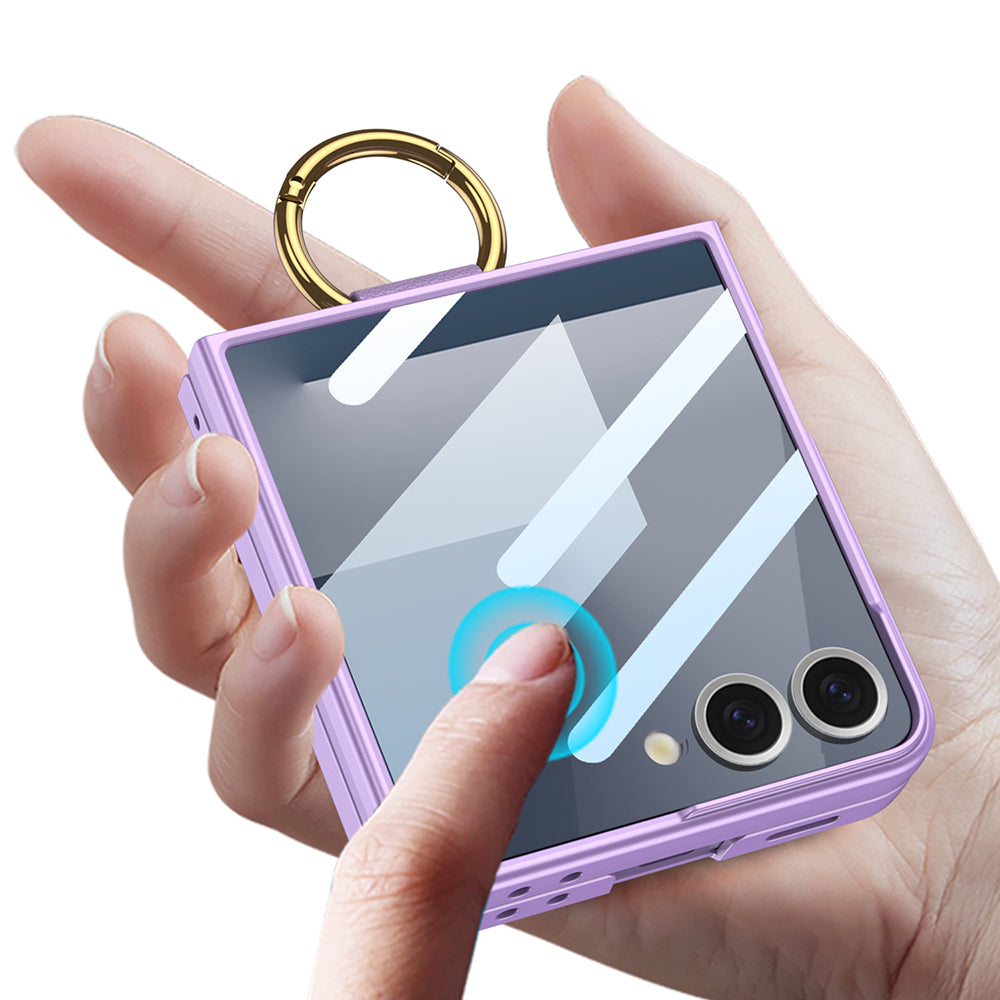 Galaxy Z Flip 7 Case M-safe Charging Feature Zore Kıpta Ring Flip Hard Cover Dark Green