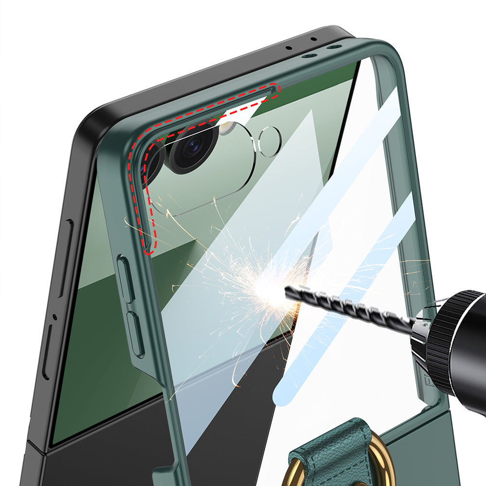 Galaxy Z Flip 7 Case M-safe Charging Feature Zore Kıpta Ring Flip Hard Cover Dark Green