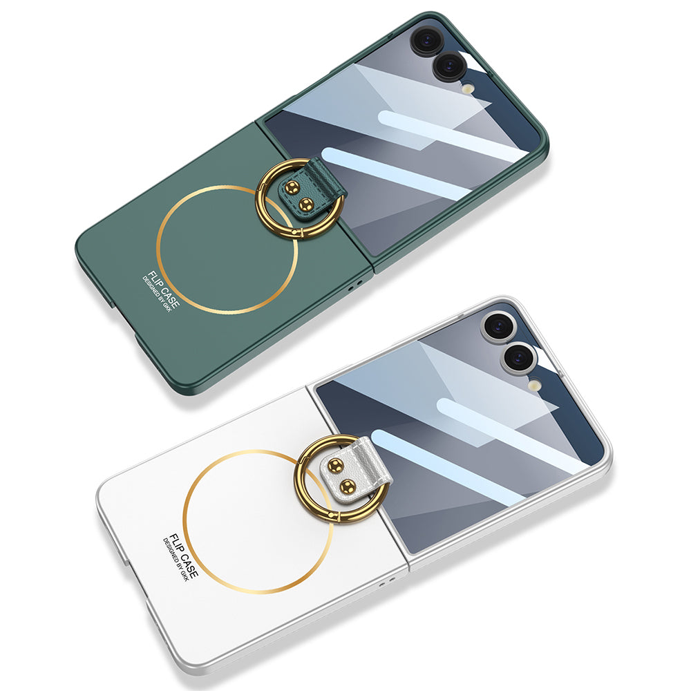 Galaxy Z Flip 7 Case M-safe Charging Feature Zore Kıpta Ring Flip Hard Cover Dark Green