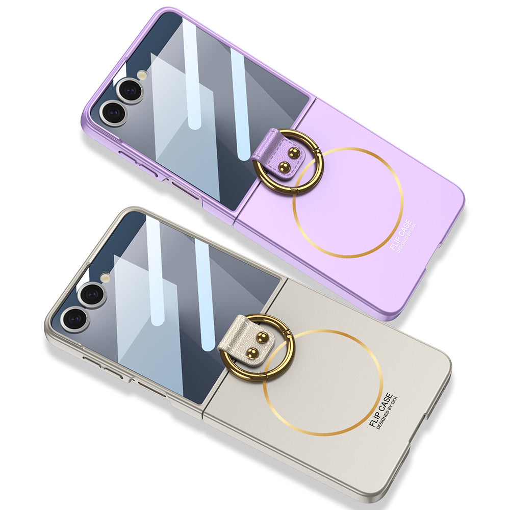 Galaxy Z Flip 7 Case M-safe Charging Feature Zore Kıpta Ring Flip Hard Cover Dark Green