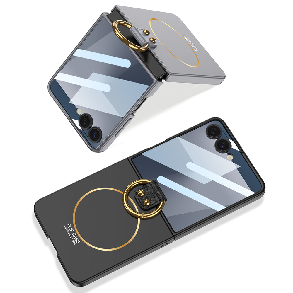 Galaxy Z Flip 7 Case M-safe Charging Feature Zore Kıpta Ring Flip Hard Cover Dark Green