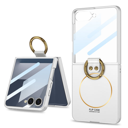 Galaxy Z Flip 7 Case M-safe Charging Feature Zore Kıpta Ring Flip Hard Cover Silver