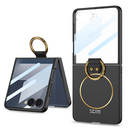 Galaxy Z Flip 7 Case M-safe Charging Feature Zore Kıpta Ring Flip Hard Cover Black