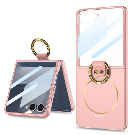 Galaxy Z Flip 7 Case M-safe Charging Feature Zore Kıpta Ring Flip Hard Cover Pink