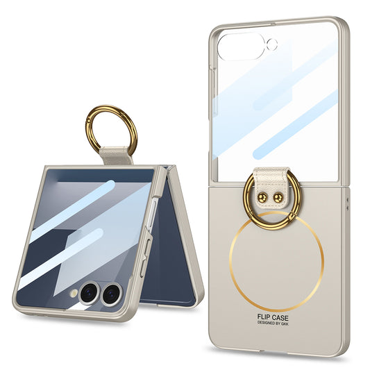 Galaxy Z Flip 7 Case M-safe Charging Feature Zore Kıpta Ring Flip Hard Cover Titanium-Gray