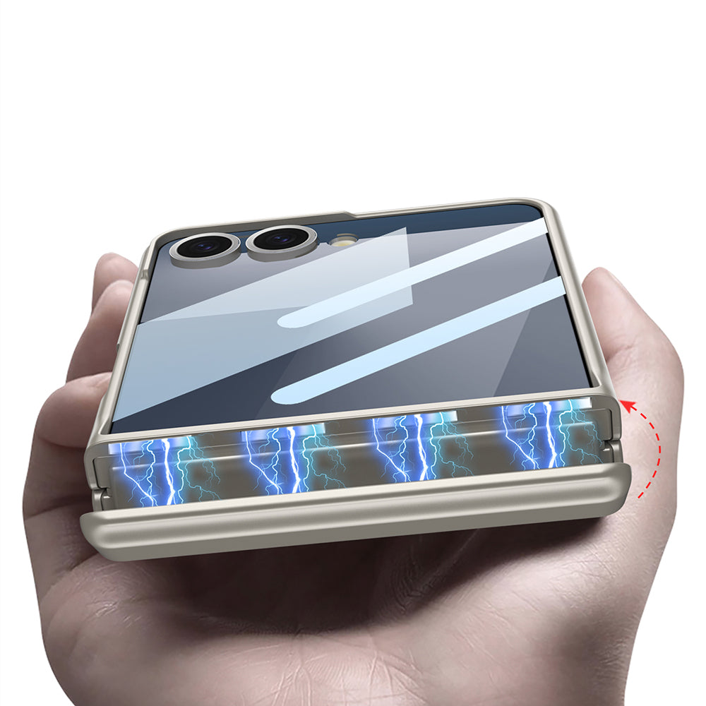 Galaxy Z Flip 7 Case Zore Kıpta Stand Cover Silver