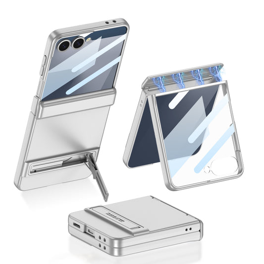 Galaxy Z Flip 7 Kılıf Zore Kıpta Standlı Kapak Gümüş