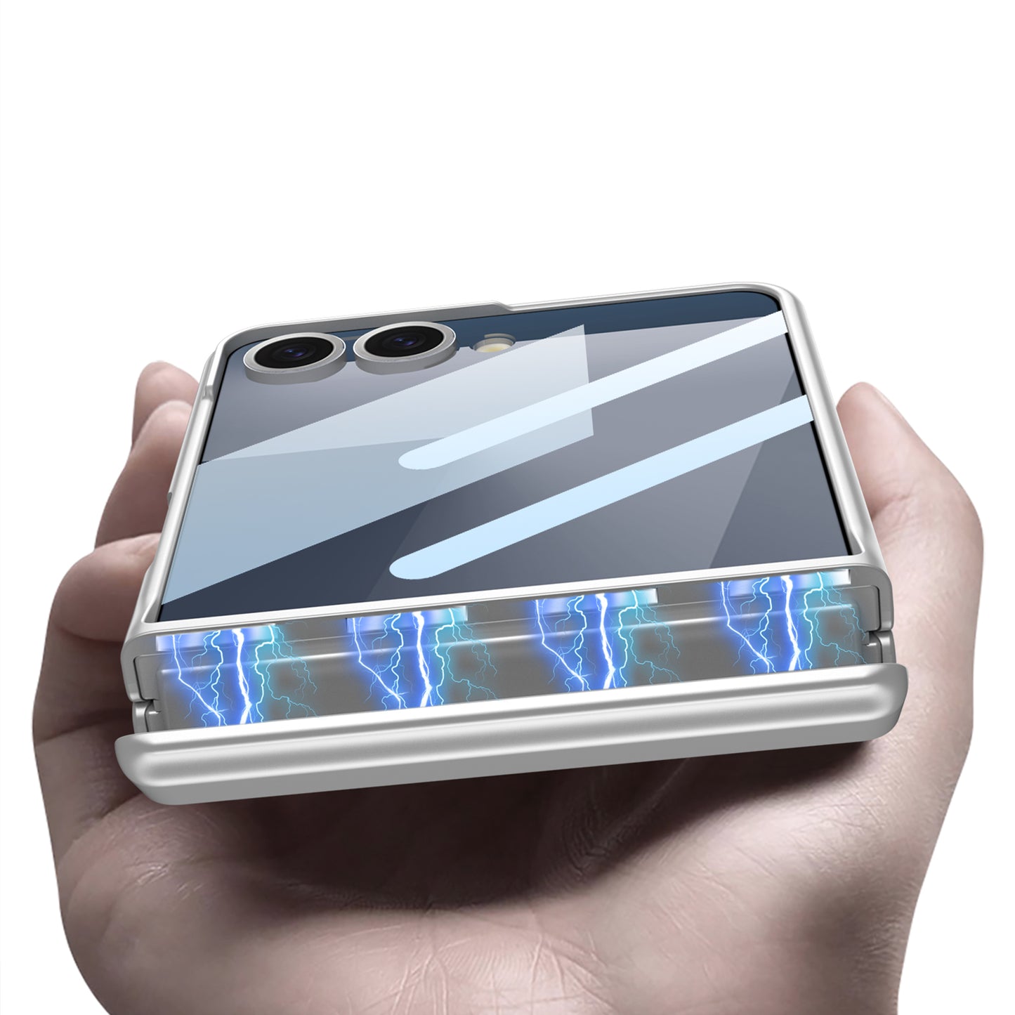 Galaxy Z Flip 7 Case Zore Kıpta Stand Cover Silver