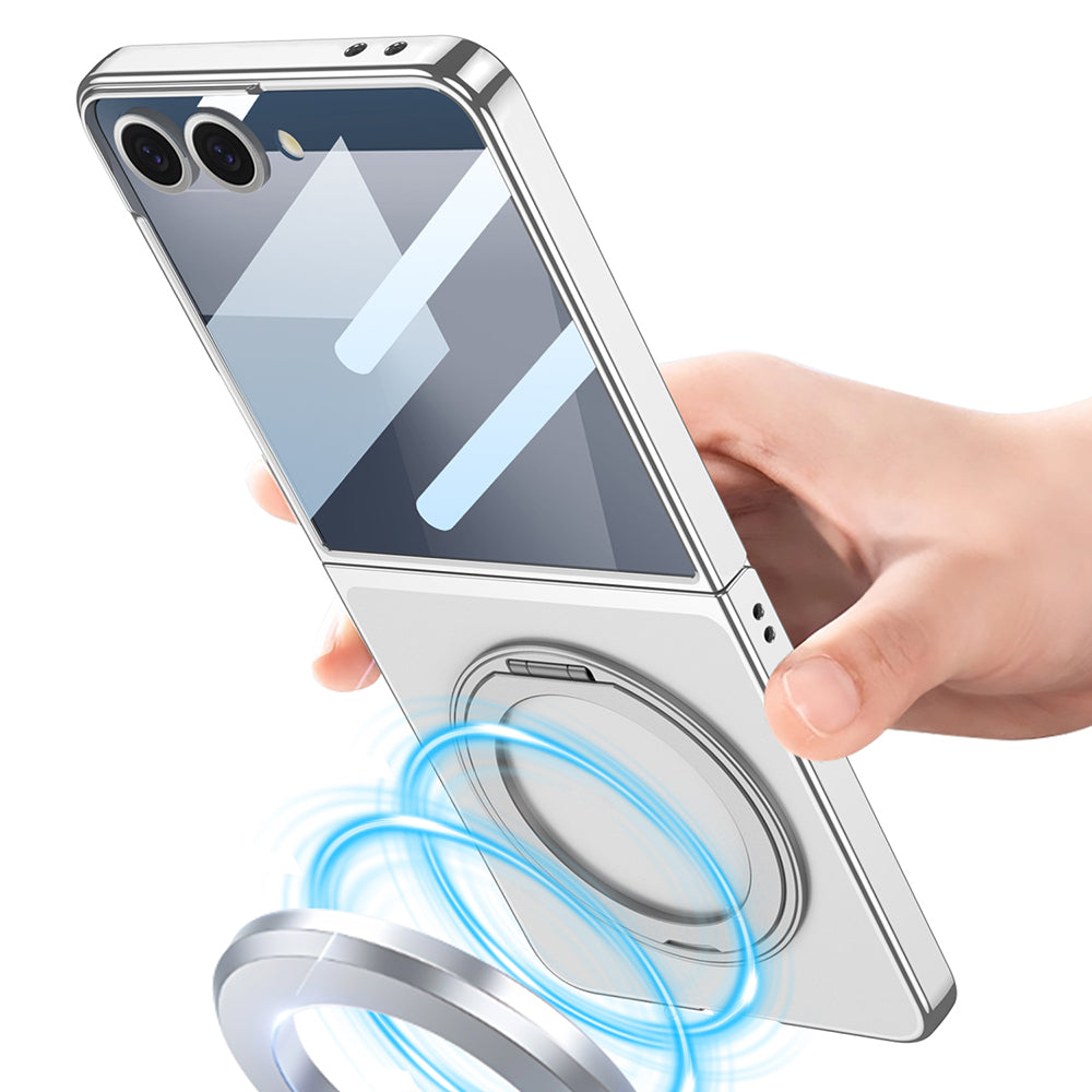 Galaxy Z Flip 7 M-safe Şarj Özellikli Zore Kıpta KPT-02 Standlı Kapak Gümüş